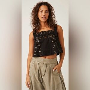 Free People Rikki studded cropped top with metal embellishment